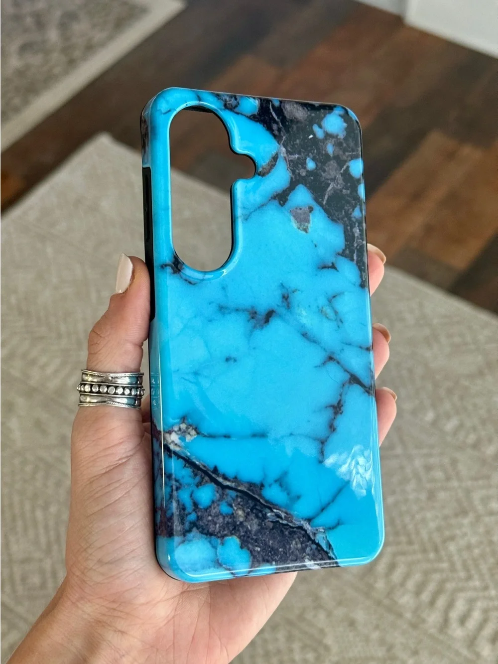 Turquoise Marble Print Protective Phone Case for Galaxy S26 with MagSafe Magnet